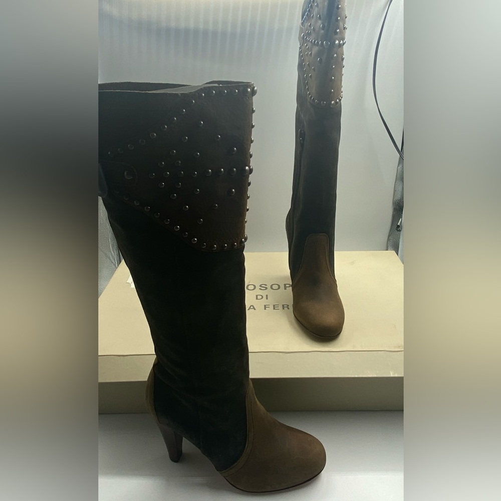 Philosophy Di Alberta Ferretti - distressed suede studded knee high boot